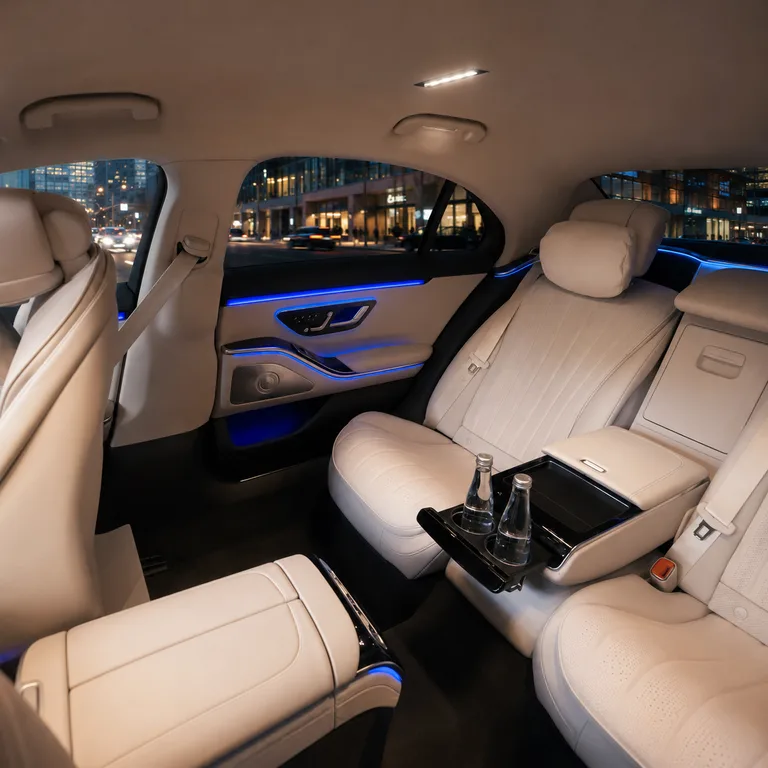 Hochwertiger Innenraum eines Mercedes-Benz Chauffeurfahrzeugs